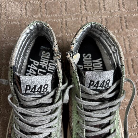 P448 Skate High Top Sneaker Womens 40 Snake Skin Metallic Glitter Side Zip *READ - Picture 5 of 11